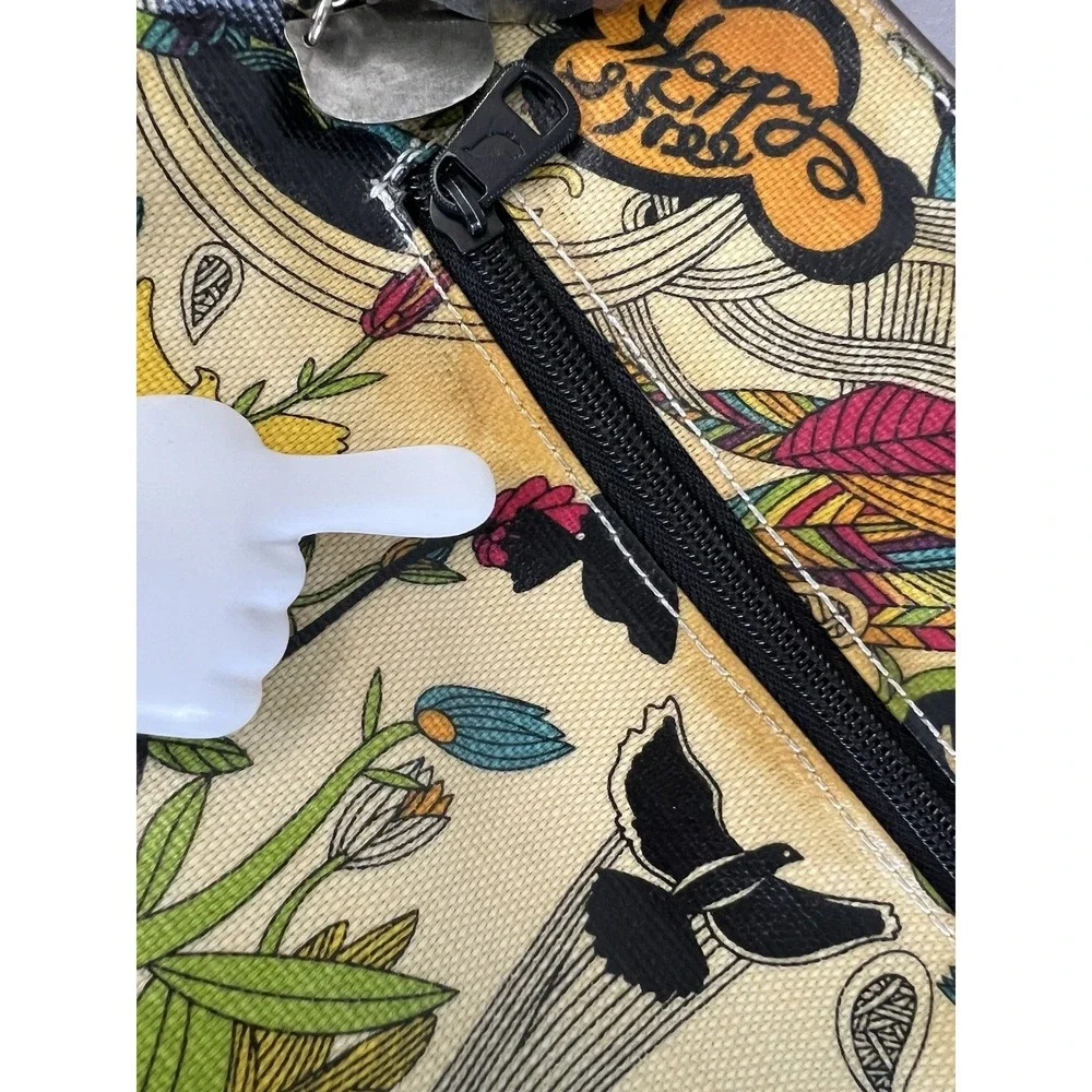 Vintage Sakroots Peace and Love Crossbody Bag Purse Floral Bird 3 Zipper